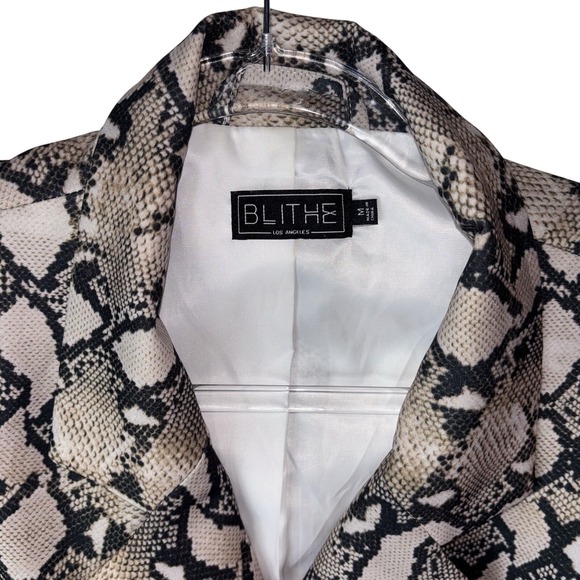 BLITHE Blazer Mini Dress Built In Shorts Suit Jacket Snake Neutral Size Medium - Picture 2 of 14